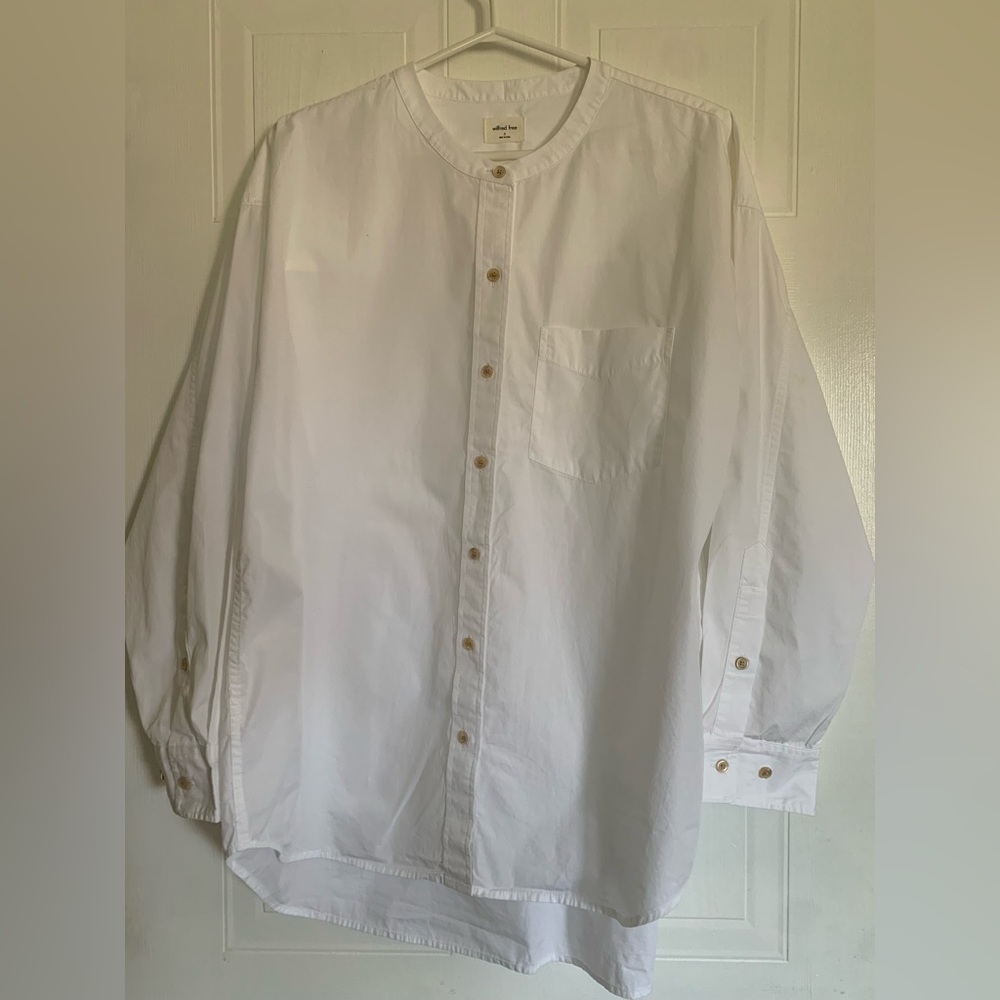 Wilfred White Button-Down Collarless Shirt